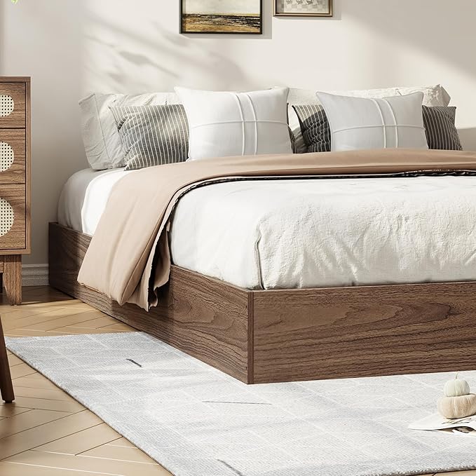 IDEALHOUSE Platform Bed Frame Queen Size,Wooden Slat Support,No Box Spring Needed, Easy Assembly