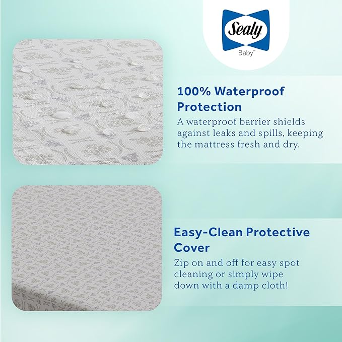 Sealy Butterfly 2-Stage Dual Firm Antibacterial Foam Baby Crib Mattress & Toddler Bed Mattress, Hypoallergenic Waterproof Memory Foam Crib Mattress, GREENGUARD GOLD Certified,Made in USA,52"x28",White
