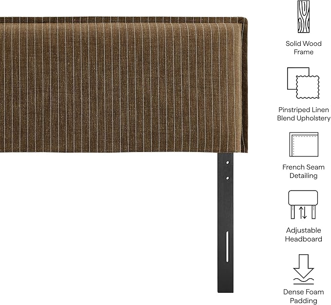 Modway Camille Full Size Striped Linen Blend Pinstripe Headboard with Removable Slipcover – in Earth Stripe - Padded Pillow Style Headboard with Adjustable Mounting for Full Beds