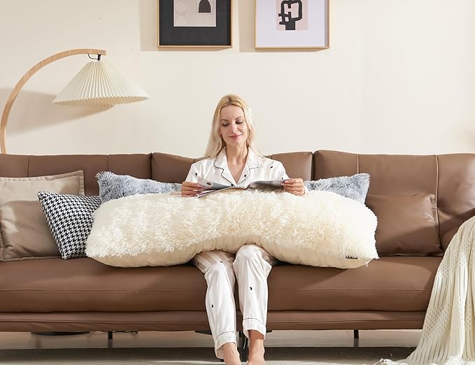 WSOFRLAC Bed Memory Foam Pillows with Removable Covers for Queen Bed 20x54 Soft Nursing Couch Pillows with Long Pillow Case for Beige Body Pillow Side Sleeper for Kids Machine Washable
