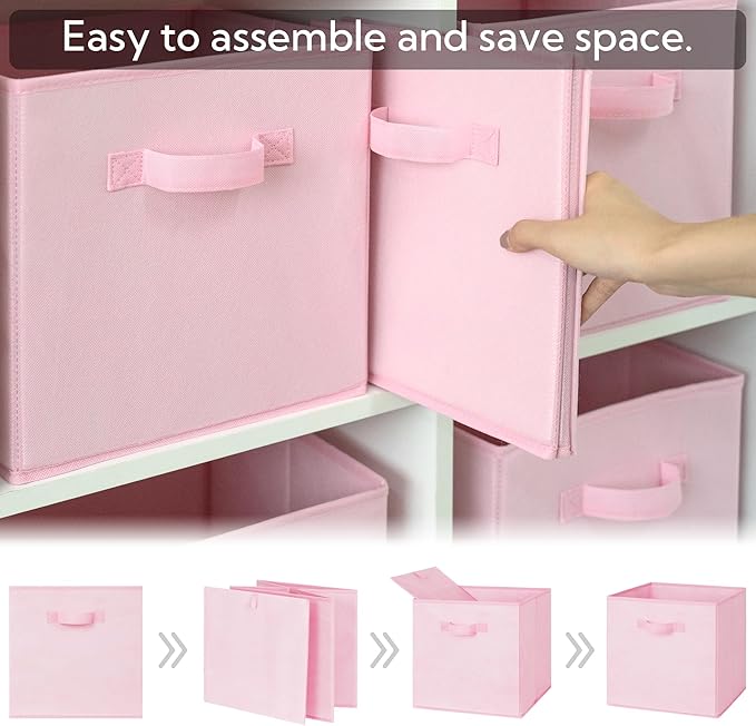 GRANNY SAYS Cube Storage Bins, 11 Inch Storage Cube Organizer, Collapsible Fabric Storage Cubes with Handle, Decorative Cube Storage Organizer for Shelves, Closet, Pink, 8-Pack
