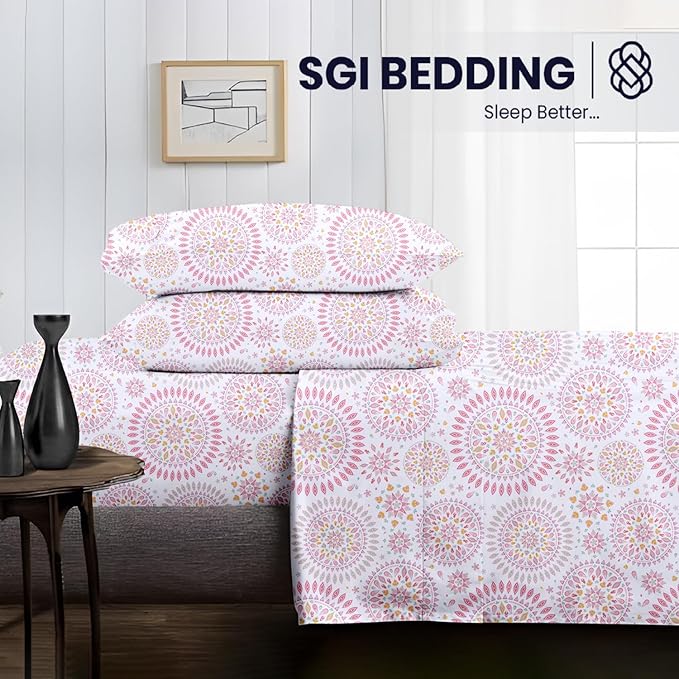 SGI bedding RV Short Queen Sheet Set 60x75, 600 TC Egyptian Cotton, 4 Piece Luxury Hotel Collection, Ultra Soft & Breathable, Fits RV Mattress Camper & Trailer, 15 Inch Pocket, Boho Mandala