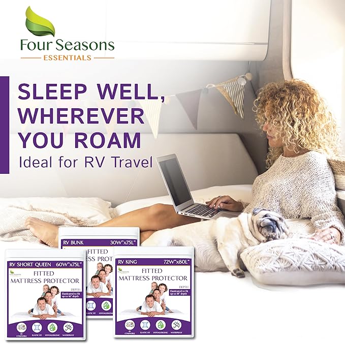 RV Short Full Waterproof Mattress Protector (48" Wx75 L) - Fitted Sheet Style for Three Quarter 3/4 Full Mattress - Hypoallergenic Premium Quality Cover Protects Against Dust, Allergies