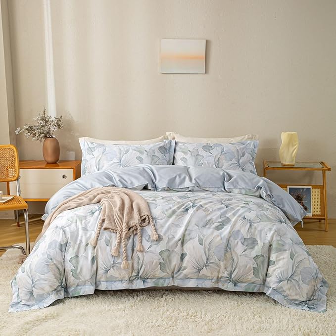 OAITE Duvet Cover Set Twin Size Floral Pattern Ultra Soft 100% Cotton Duvet Cover Sets 3-PC, Breathable Duvet Cover with Zipper Closure & Corner Ties(2 Pillow Shams,1 Duvet Cover)