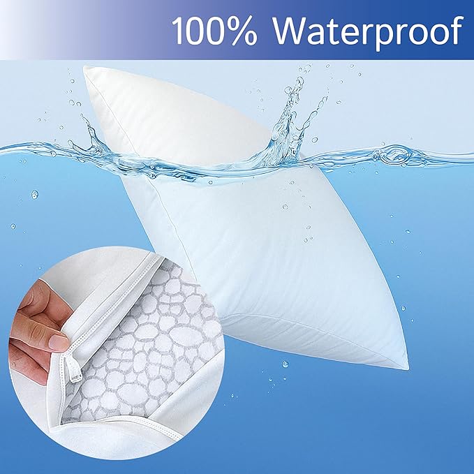 Euro Size Pillow Protectors (Set of 2) - European Square 24x24 Pillow Covers Waterproof Hypoallergenic Dust Proof Zippered Encasement