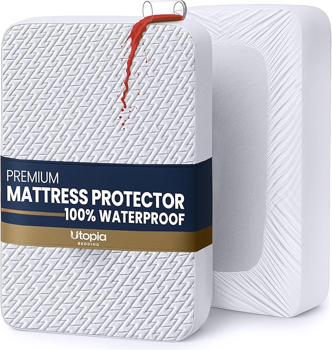 Utopia Bedding Waterproof Mattress Protector Queen Size, Premium 3D Air Soft Fabric Mattress Cover, Fits 17 Inches Deep, Breathable, Fitted Style with Stretchable Pockets
