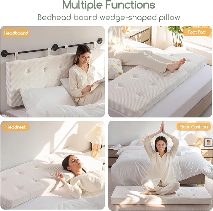 HIGOGOGO Wall Mounted Headboards for Queen Size Bed, Hanging Head Board Wall with Button Tufting, Adjustable Height Headboard for Bedroom,Beige