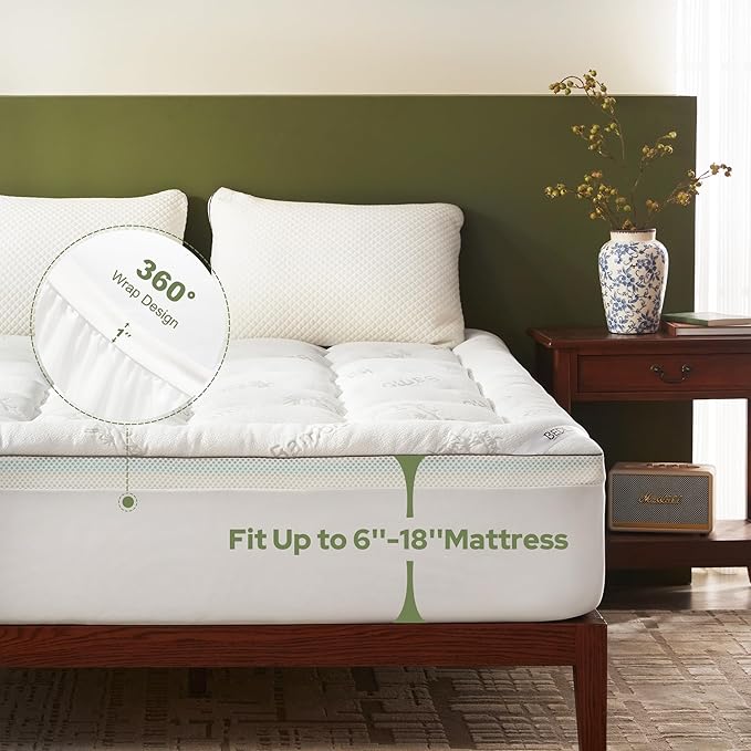 BEDLORE California King Memory Foam Mattress Topper 4 Inch,2-in-1 Dual Layer Design (2"Gel Memory Foam + 2"Plush Pillow Top Cover) Mattress Topper Medium-Firm,Pressure Relief &Back Pain Support(White)