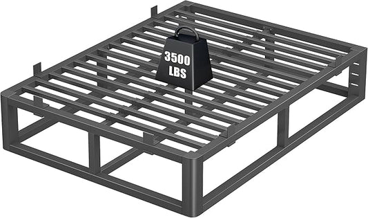 14 Inch King Size Bed Frame with Rounded Corner and Headboard Hole, Metal Platform Bed Frames 6 Non-Slip Guards, 3500lbs Heavy Duty Steel Slat Support, Squeak Free, No Box Spring Needed, Black