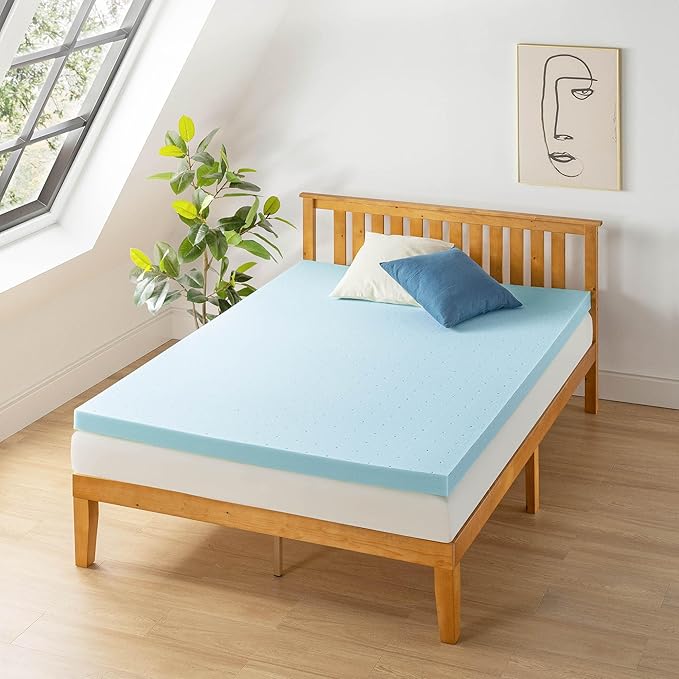 Best Price Mattress 3 Inch Ventilated Memory Foam Mattress Topper, Cooling Gel Infusion, CertiPUR-US Certified, Cal King, Dorm Essentials, Blue