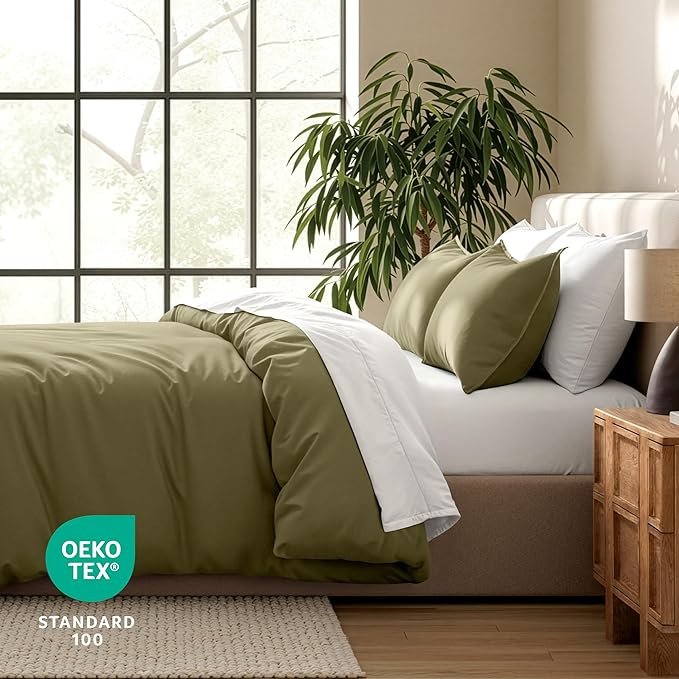 Bare Home Bedding Duvet Cover Queen Size - Premium 1800 Super Soft Collection - Lightweight, Cooling - Soft Breathable Bedding Duvet Cover (Queen, Olive)