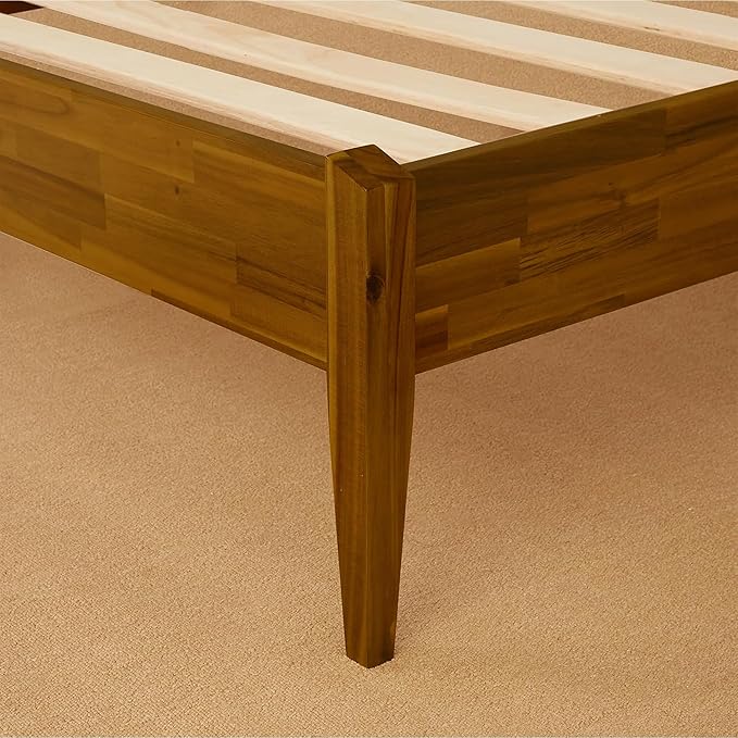 Bme Dinkee King Bed Frame Wood 15 Inch - Solid Wood Platform Bed Frame - Japanese Joinery Bed - Modern & Minimalist Style - Wood Slat Support - Easy Assembly - No Box Spring Needed - Caramel