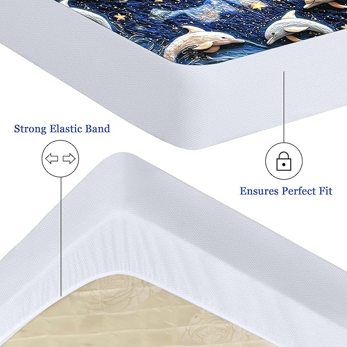 Sufdari Full Mattress Protector,Waterproof Mattress Protector,Fitted Sheet Style Mattress Cover with 18" Deep Pocket,Washable and Comfortable-Dolphin,Full