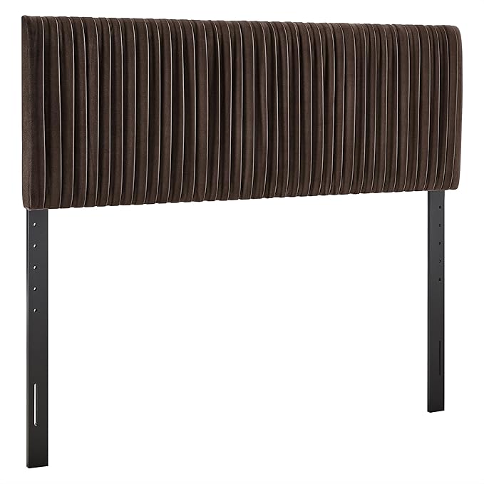 Modway Eloise Queen Velvet Headboard with Ruched Details in Chocolate Brown - Modern Bed Headboard Only with Stain-Resistant Performance Upholstery, Height-Adjustable Mount