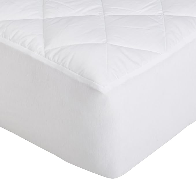 Amazon Basics Hypoallergenic Breathable Quilted Mattress Topper Pad, 18 Inches Deep, Fitted, Machine Washable, Full Size, White