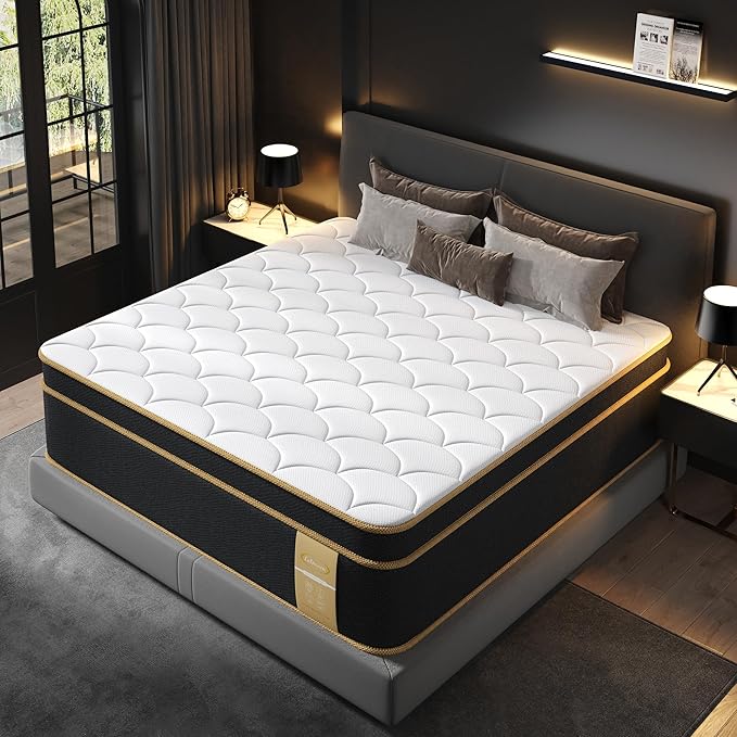 LETMOON Queen Mattress [New Version], 16 Inch Gel Memory Foam Hybrid Mattress Queen Size Bed in a Box, Pressure & Pain Relief, CertiPUR-US, Medium Firm, Individual Pocket Spring, Edge Support