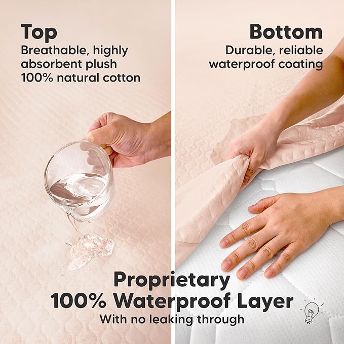 2-Pack Waterproof Crib Mattress Protector Cover Fitted - Quiet Baby Crib Mattress Pad Sheets, 52" x 28" Soft Quilted Cotton Baby Sheet, Machine Washable, Easy Fit, Durable (Mist Rose/Mavy)