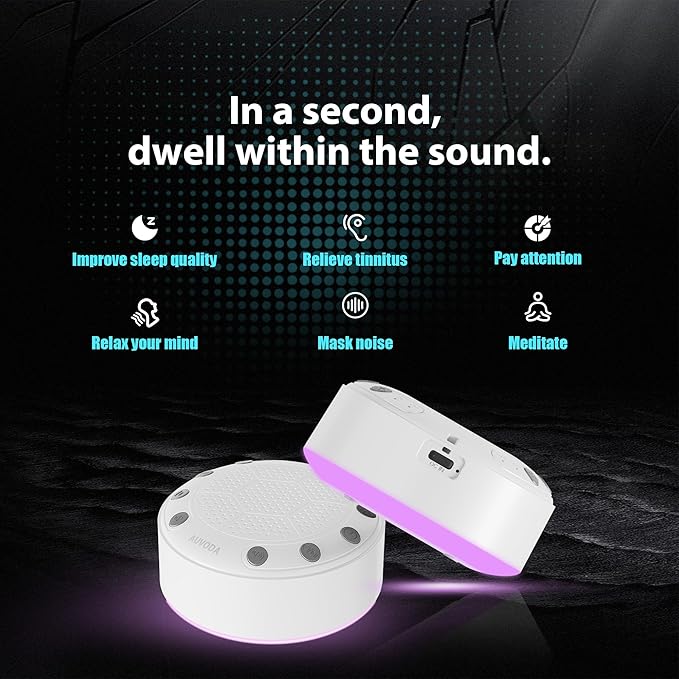S318 Sound Machine, White Noise Sound Machine for Sleep, Baby, Kids, Adults, Home, Office, Travel, Portable, 25 Non-Looping Sounds, 11-Color Night Light, Memory & Timer, BT5.3, Rechargeable