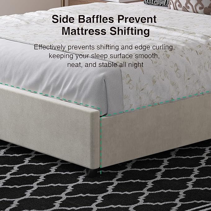 Novilla King Size Bed Frame with Storage Drawers, King Bed Frame and Headboard, King Bed Frame with LED Lights, Charging Station and Adjustable Headboard, No Box Spring Needed, White Velvet