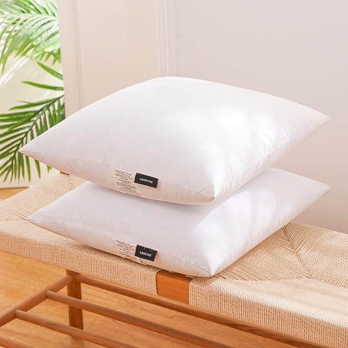 26x26 Inch Gold Goose Down and Feather Throw Pillow Inserts-2 Packs,White,Super Soft Cover,Double Layer Dwon Proof Design,High Filling Weight.