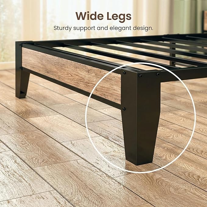 LIKIMIO Full Size Bed Frame, Storage Headboard with Charging Station, Solid and Stable, Noise Free, No Box Spring Needed, Easy Assembly (Walnut and Beige)