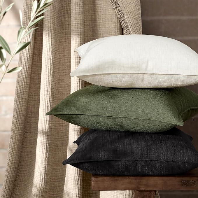 MIULEE Euro Sham Pillow Covers for Bed 24x24, 2 Pack Black Thick & Textured Decorative Throw Pillow Covers, Neutral Linen Cushion Cases, Modern Farmhouse Home Decor, No Filling