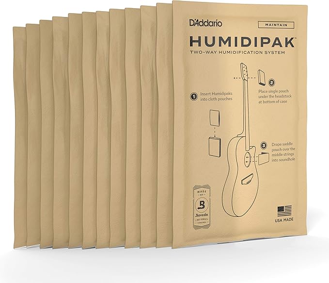 D'Addario Guitar Humidifier Packs - Two-Way Humidification System Conditioning Packets - For Maintaining Proper Guitar Humidification Level - 12 Maintain Replacement Packets