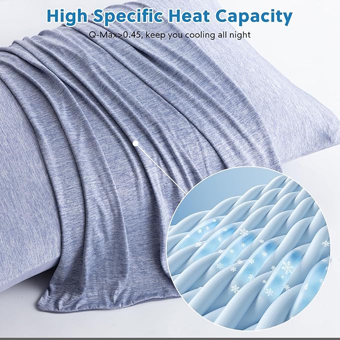 HOMFINE Cooling Pillowcase Body Size - Double Side Q-Max 0.439 Cooling Fiber for Pillow Protector, Breathable Long Cold Pillow Cover for Hot Sleeper Night Sweat, Hidden Zipper, 1 Pack (20"x54", Blue)