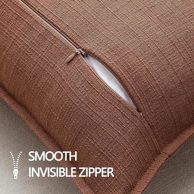MIULEE Pack of 2 Thick Textured Couch Throw Pillow Covers, Rust Terracotta Decorative Pillow Covers 18x18, Neutral Linen Cushion Cases for Sofa Bed Living Room Modern Farmhouse Home Decor, No Filling