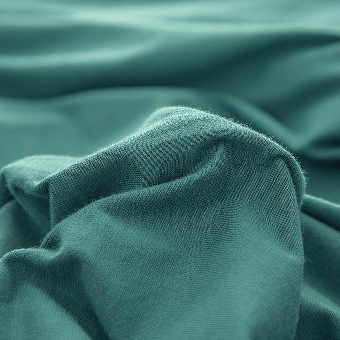 PURE ERA Jersey Knit Duvet Cover Set 100% T-Shirt Cotton Super Soft Comfy 2pc Bedding Set with Zipper Closure (Solid Teal Green, Twin)