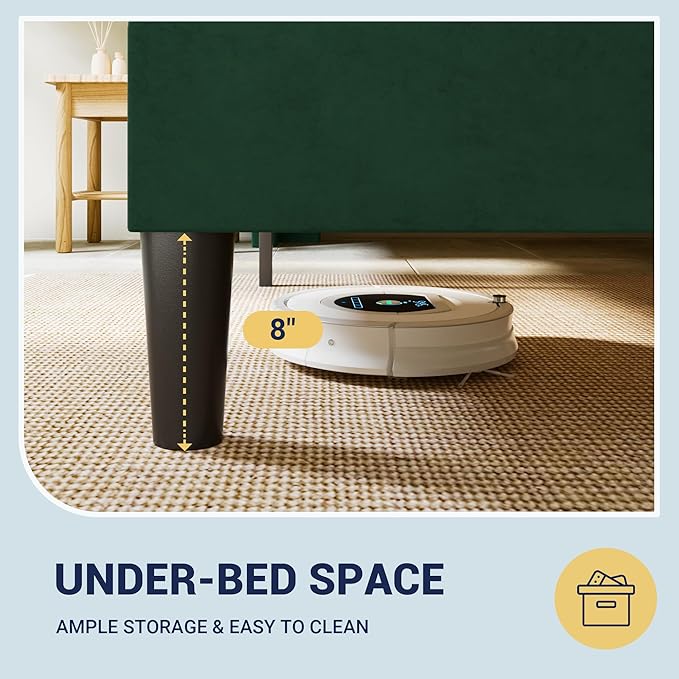 Allewie King Size Velvet Platform Bed Frame with Vertical Tufted Wingback Headboard, Easy Assembly, Under Bed Storage, No Box Spring Required, Modern Style, Green