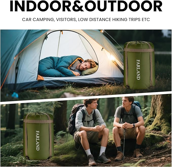 FARLAND Sleeping Bags for Adults, 3 Season Warm & Cool Weather, Lightweight Camping Sleeping Bag for Kids Family Camping Essentials with Compression Sack for Hiking