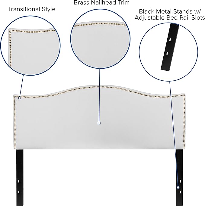 Flash Furniture Lexington Upholstered Queen Size Headboard with Accent Nail Trim in White Fabric