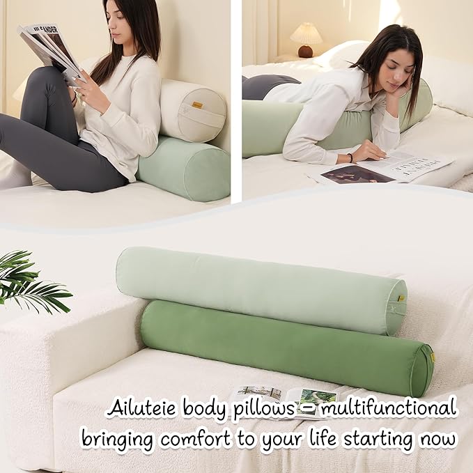 Body Pillow for Adults,Long Round Pillow,Big Cylindrical Pillow,Large Full Bolster Pillows for Side Sleepers (Celadon Green, 39.37"*7.87")