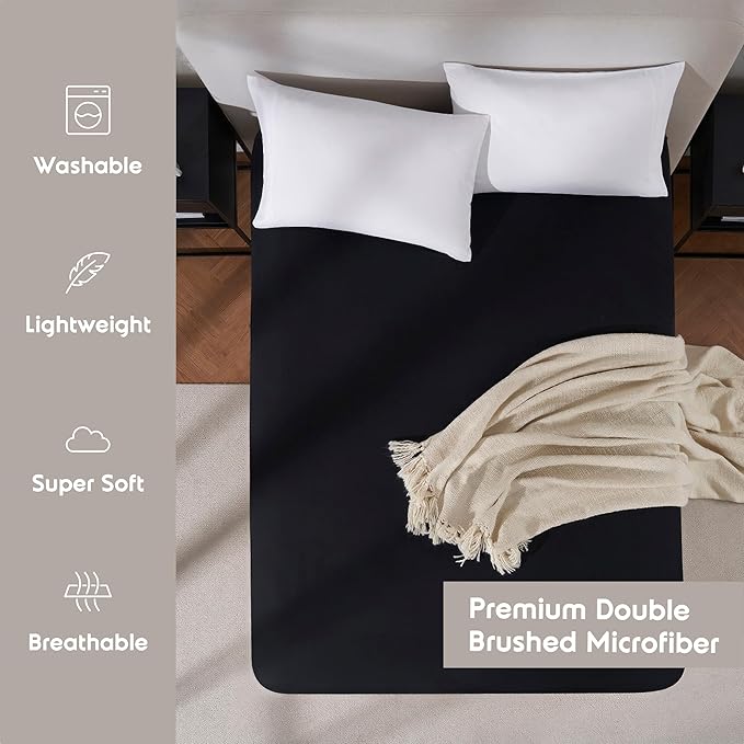 Nestl 4 Pack Black Fitted Sheet Extra Deep Pocket, Hotel Luxury Twin XLFitted Sheet Only Easily Fits 18 to 24 Inch Mattress, Super Soft, Wrinkle-Free and Breathable with Corner Straps