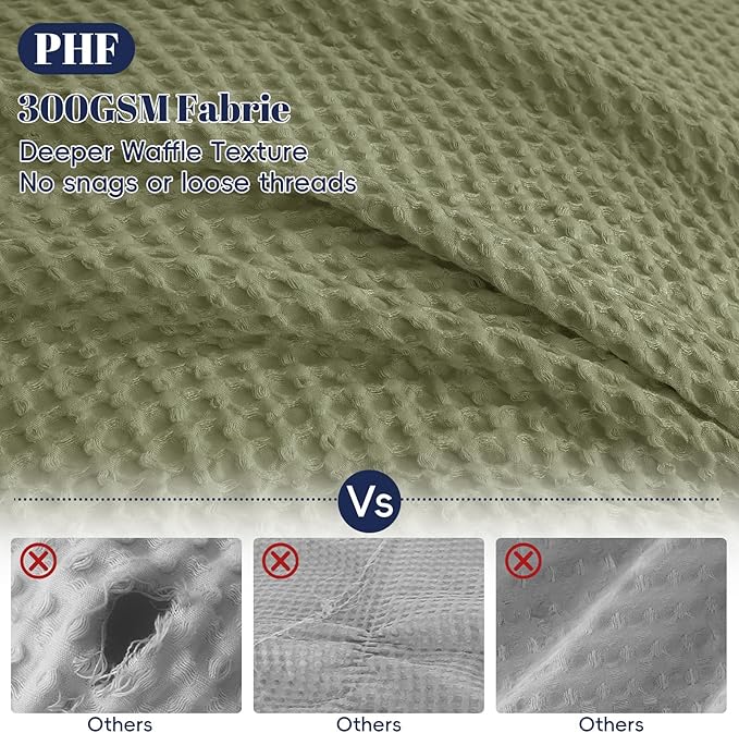 PHF Waffle Weave Duvet Cover Set Queen Size, No Snagging Ultra Soft Luxury Textured Breathable Comforter Cover for All Season 3pcs, Durable Bedding Duvet Set with 2 Pillow Shams, 90"x90", Olive Green