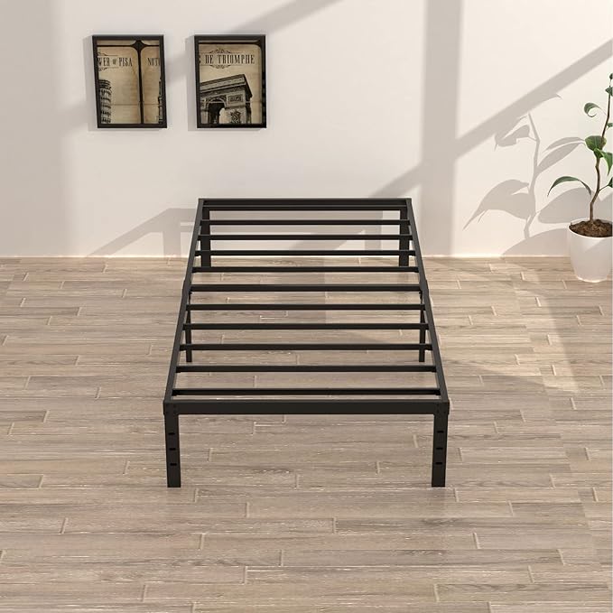 Upcanso Twin Bed Frame No Box Spring Needed, 14 Inch Heavy Duty Metal Platform Bed Frame Twin Size with Storage, 2500lbs Steel Slats Support, Easy Assembly, Black