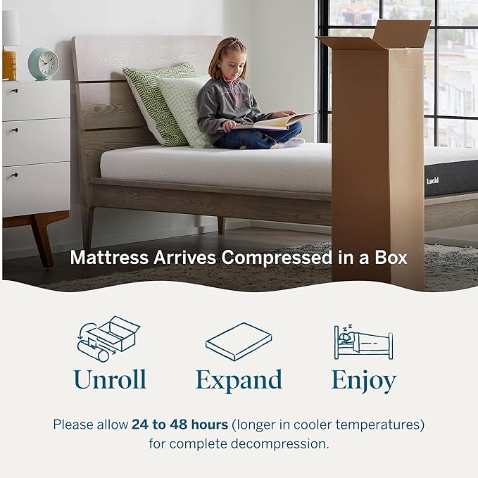 Lucid 6 Inch Memory Foam Mattress – Low Profile – Medium Firm Feel - Infused with Bamboo Charcoal and Gel - Bed in a Box - Temperature Regulating - Breathable - Queen Size