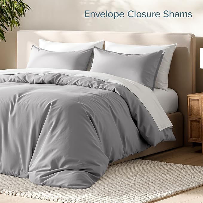 Bare Home Bedding Duvet Cover Oversized Queen Size - Premium 1800 Super Soft Collection - Lightweight, Cooling Duvet Cover - Soft Breathable (Oversized Queen, Light Grey)