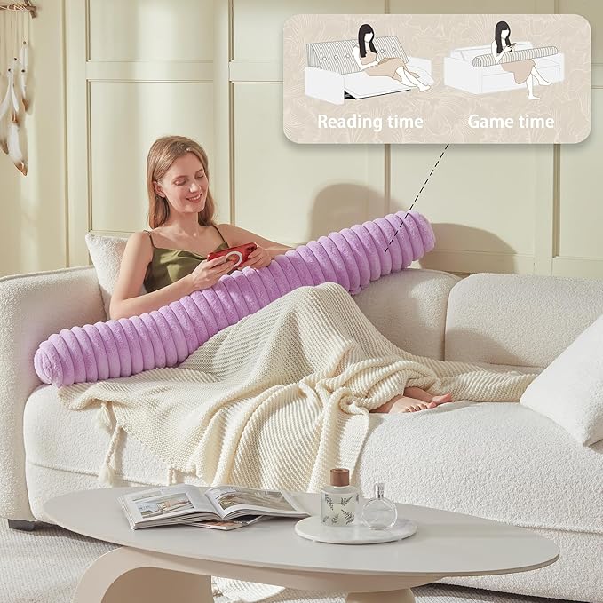 Headboard Pillow + A Long Neck Roll Pillow Body Pillow，Faux Fur Headboard Wedge Pillow with Removable Cover (Purple, Full：54x8x20 inches)