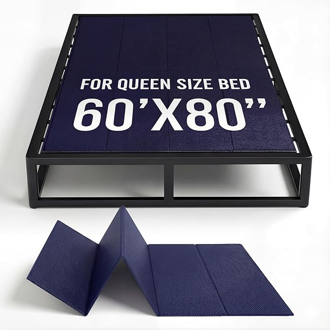 10mm Bunkie Board (60”x80” Queen XL) Lightweight Design | Low Profile Bed Support, Breathable, Noise Minimizing, Moisture Resistant | Folding Box Support Board | Split Fully Assembled