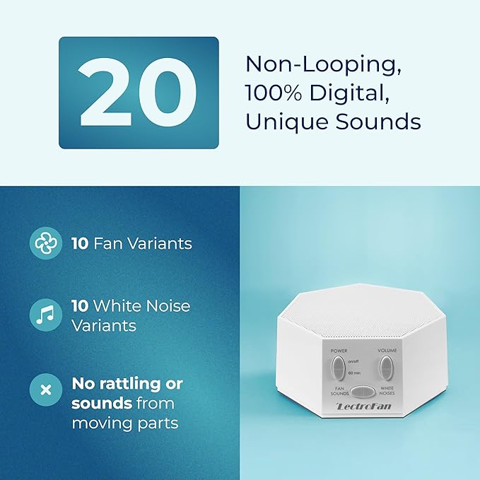 Adaptive Sound Technologies LectroFan Classic - Global Power Edition - Soothing Sound Machine for Sleep - Built-in Sleep Timer - Compact Design - Relaxation Support - White