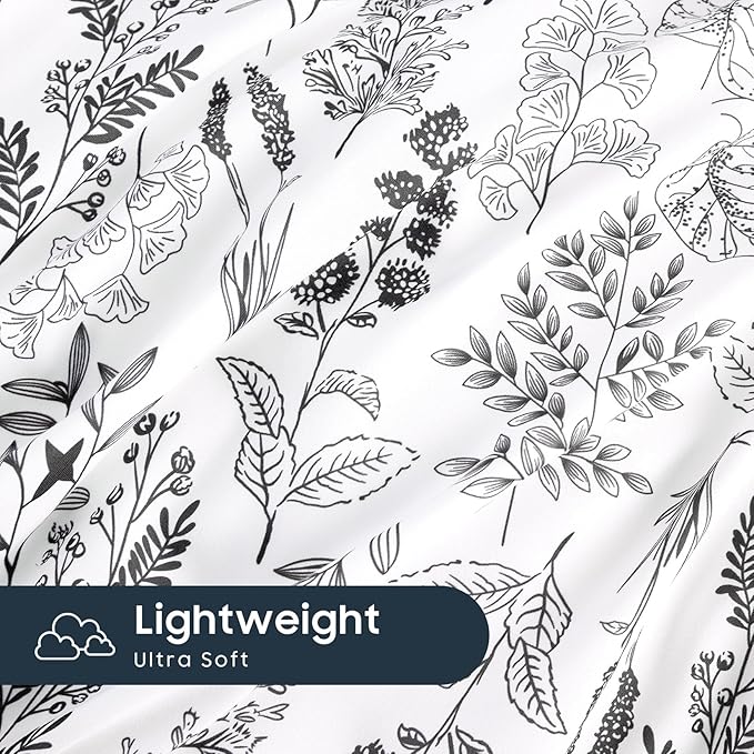 Wake In Cloud - Floral Duvet Cover Set, Botanical Vintage Flower Coquette Cottagecore Aesthetic for Women Teen Girls, Soft Lightweight Bedding, 3-Piece, Charcoal, Full Size