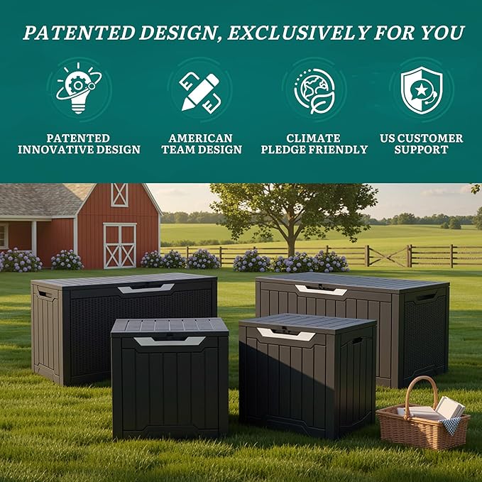 YITAHOME 100 Gallon Large Outdoor Storage Box, Water Resistant Resin Deck Box, Indoor Outdoor Lockable Rattan Storage Container for Patio, Garden, Cushions, Tools, Equipment (Black)