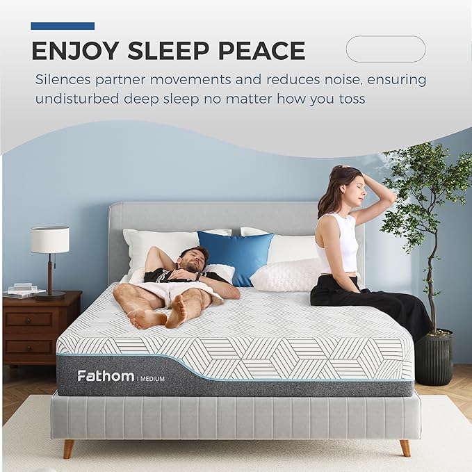 FATHOM Medium Queen Mattress 14 Inch Memory Foam Mattress Queen Size Bed in a Box for Back Pain Relief and Cool Sleep with Gel Foam and Removeable Fiberglass Free Cover, CertiPUR-US Certified