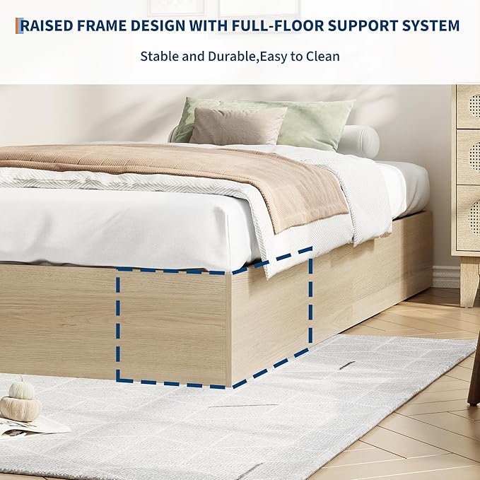 IDEALHOUSE Twin XL Bed Frame with 2 Storage Drawers, Wooden Bed Frame Without Headboard, Minimalist Floor Platform Bed, Wood Slat Support, Noise Free, No Box Spring Needed, Easy Assembly