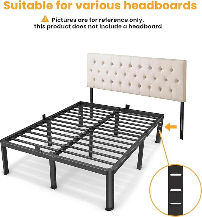 14 Inch Full Bed Frame, Metal Platform Bed Frame with Round Corner Legs, 3500 lbs Heavy Duty Steel Slats Support, No Box Spring Needed, Noise Free, Easy Assembly, Black