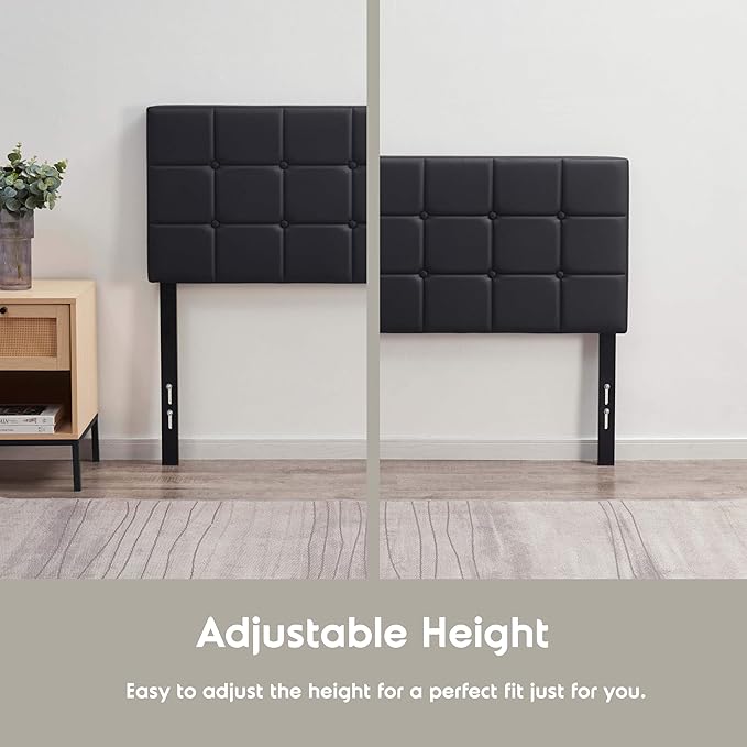 Hearth & Harbor Full Size Headboard, Button Tufted, Upholstered, Bed Frame Mount, Adjustable Height 34"-42", Modern, Black