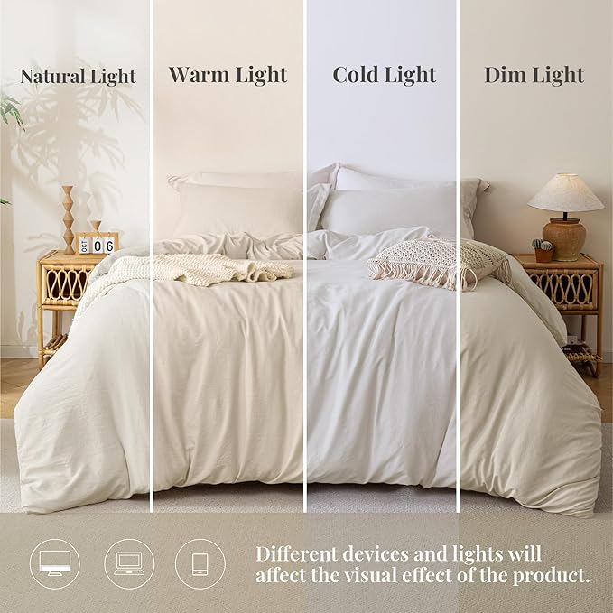 MILDLY Super Soft Duvet Cover 2pcs - 100% Washed Microfiber Beige Twin/Twin XL Comforter Cover Set with Zipper Closure & Corner Ties (No Comforter)