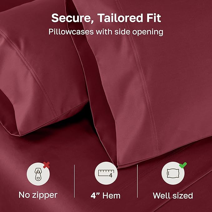 California Design Den King Size Pillows Cases Set of 2 - Luxuriously Soft and Thick 800 Thread Count, Smooth Sateen, Natural 100% Cotton King Pillowcase Pair, Durable - Red Wine